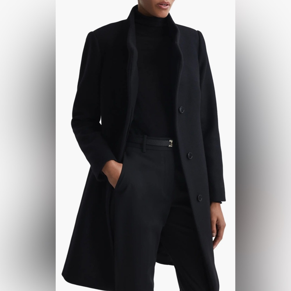 NWT Reiss Mia Wool Blend Black Pea Coat - Size 0